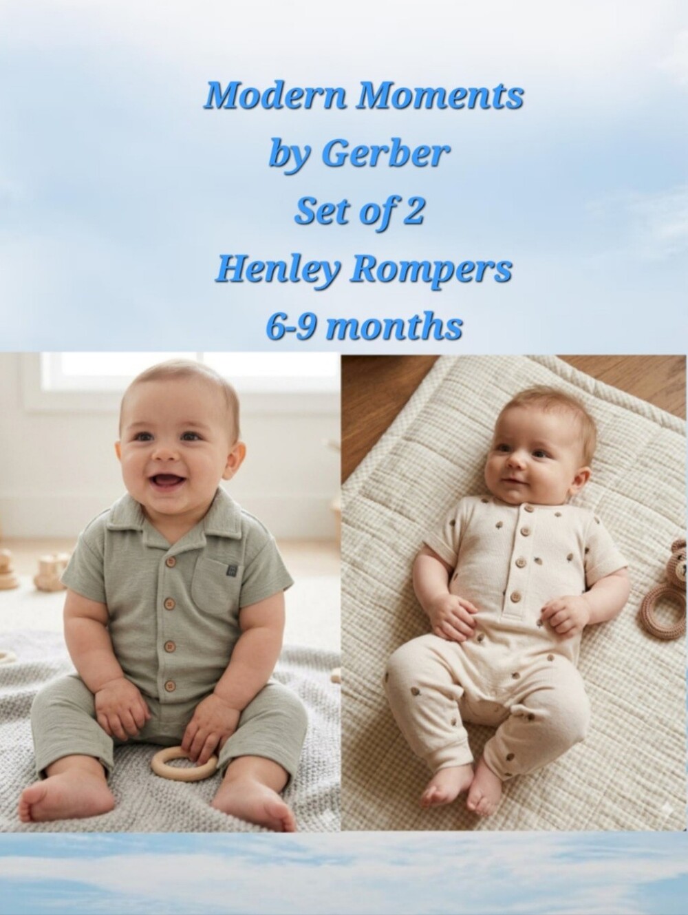 Modern Moments by Gerber Set Of 2 Henley Rompers 6-9 Months NWT